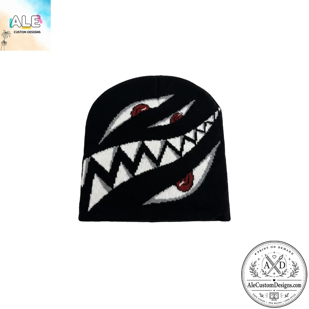 Graphic Monster Eyes Knit Beanie Hat Streetwear Slouchy Cap