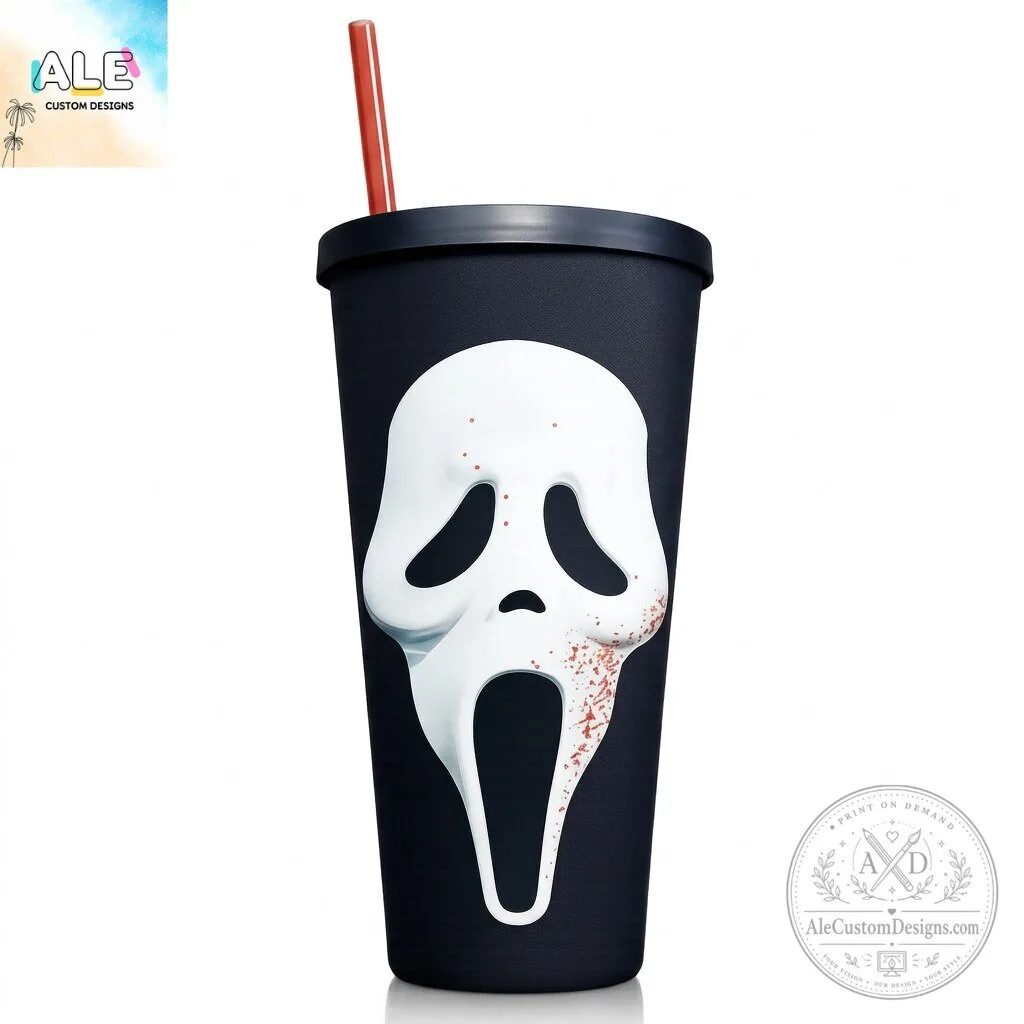 Ghostface Horror Movie Tumbler Cup With Lid And Straw